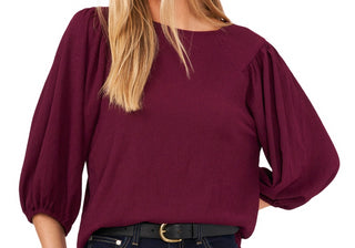 Vince Camuto Blusa de malha feminina preta com manga bufante, tamanho médio