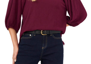 Vince Camuto Blusa de malha feminina preta com manga bufante, tamanho médio