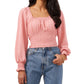 1.STATE Blusa feminina de manga comprida com decote quadrado, rosa, tamanho médio