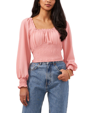 1.STATE Blusa feminina de manga comprida com decote quadrado, rosa, tamanho médio