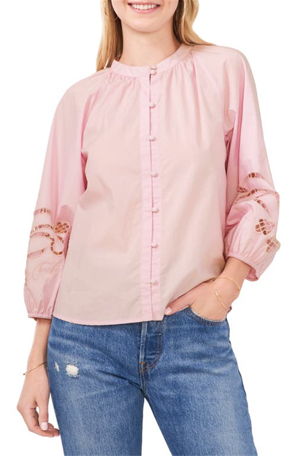vince-camuto-womens-pink-horizon-embroidered-poplin-blouse-size-x-small