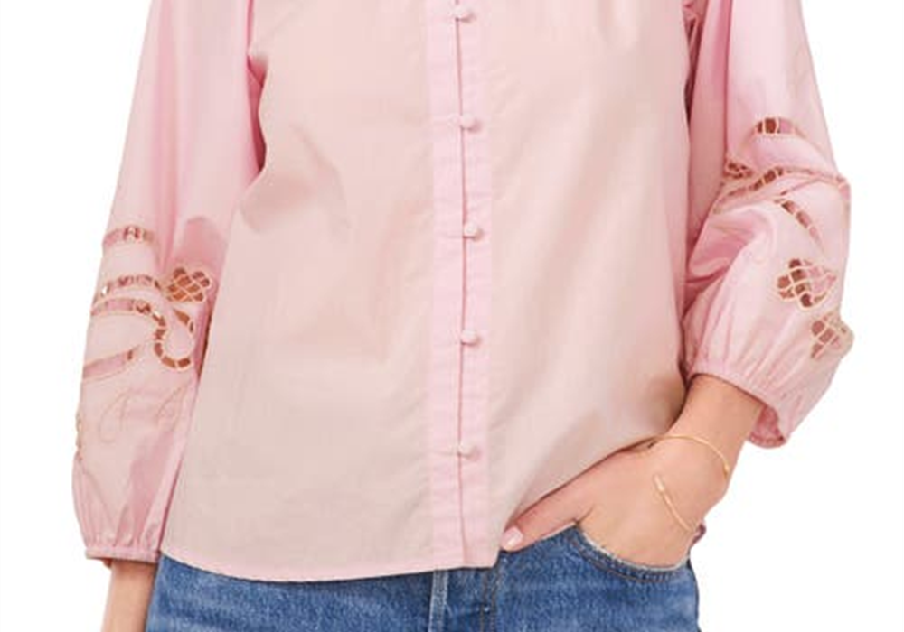 vince-camuto-womens-pink-horizon-embroidered-poplin-blouse-size-x-small