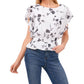 Blusa peplum feminina com estampa floral e mangas bufantes Vince Camuto, branca, tamanho médio