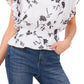 Blusa peplum feminina com estampa floral e mangas bufantes Vince Camuto, branca, tamanho médio
