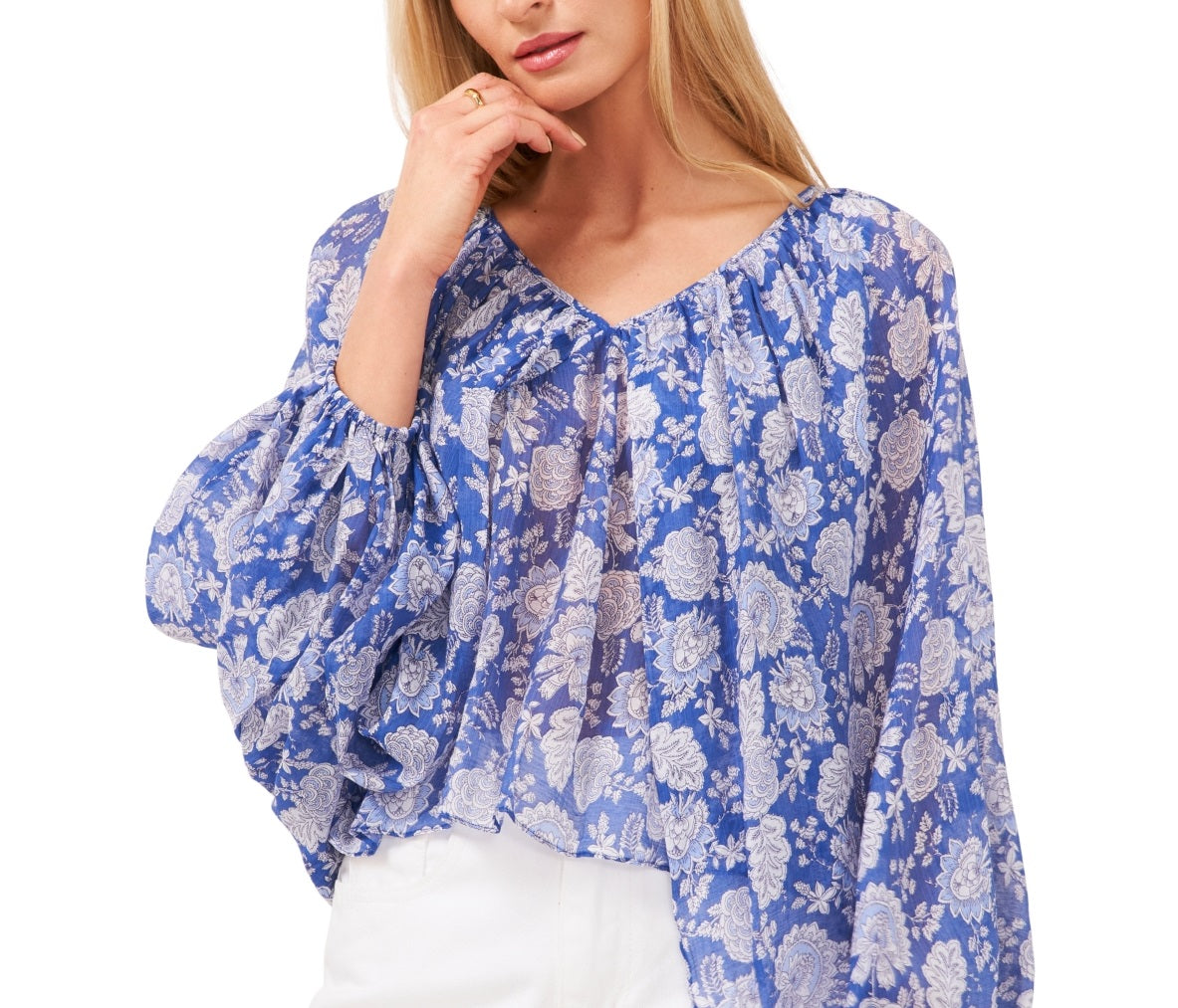 Blusa feminina Vince Camuto com manga balão floral azul