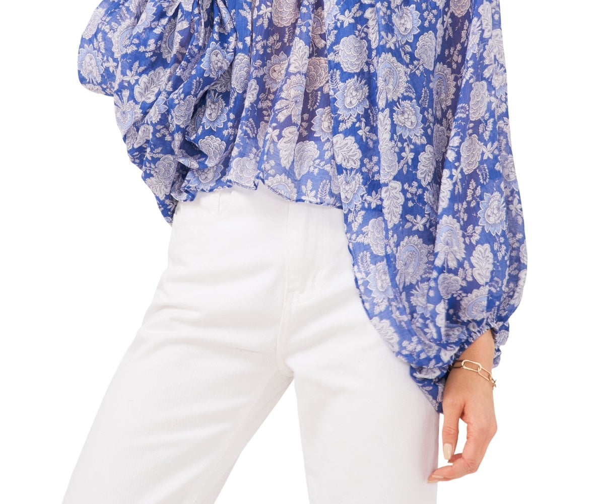 Blusa feminina Vince Camuto com manga balão floral azul