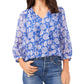 Blusa feminina Vince Camuto com gola amarrada, azul, tamanho pequeno
