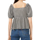 Blusa Peplum com Estampa Xadrez Riley &amp; Rae Feminina Cinza Tamanho P