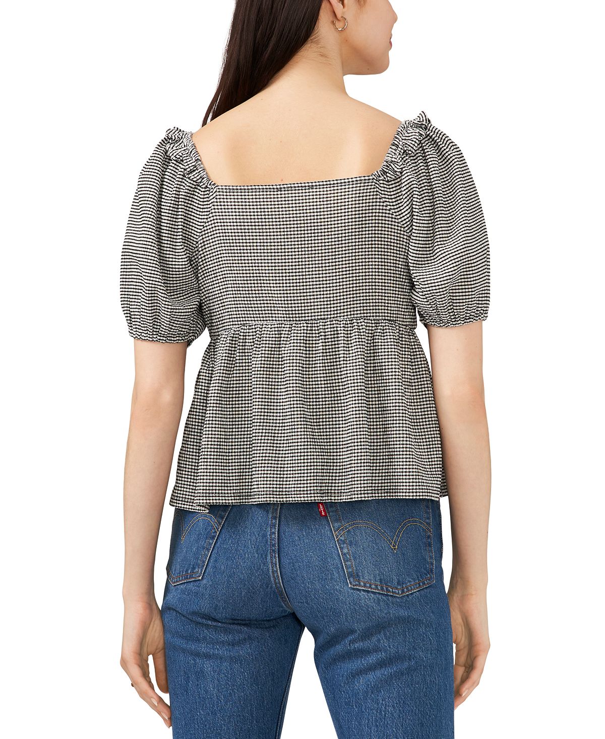 Blusa Peplum com Estampa Xadrez Riley &amp; Rae Feminina Cinza Tamanho P