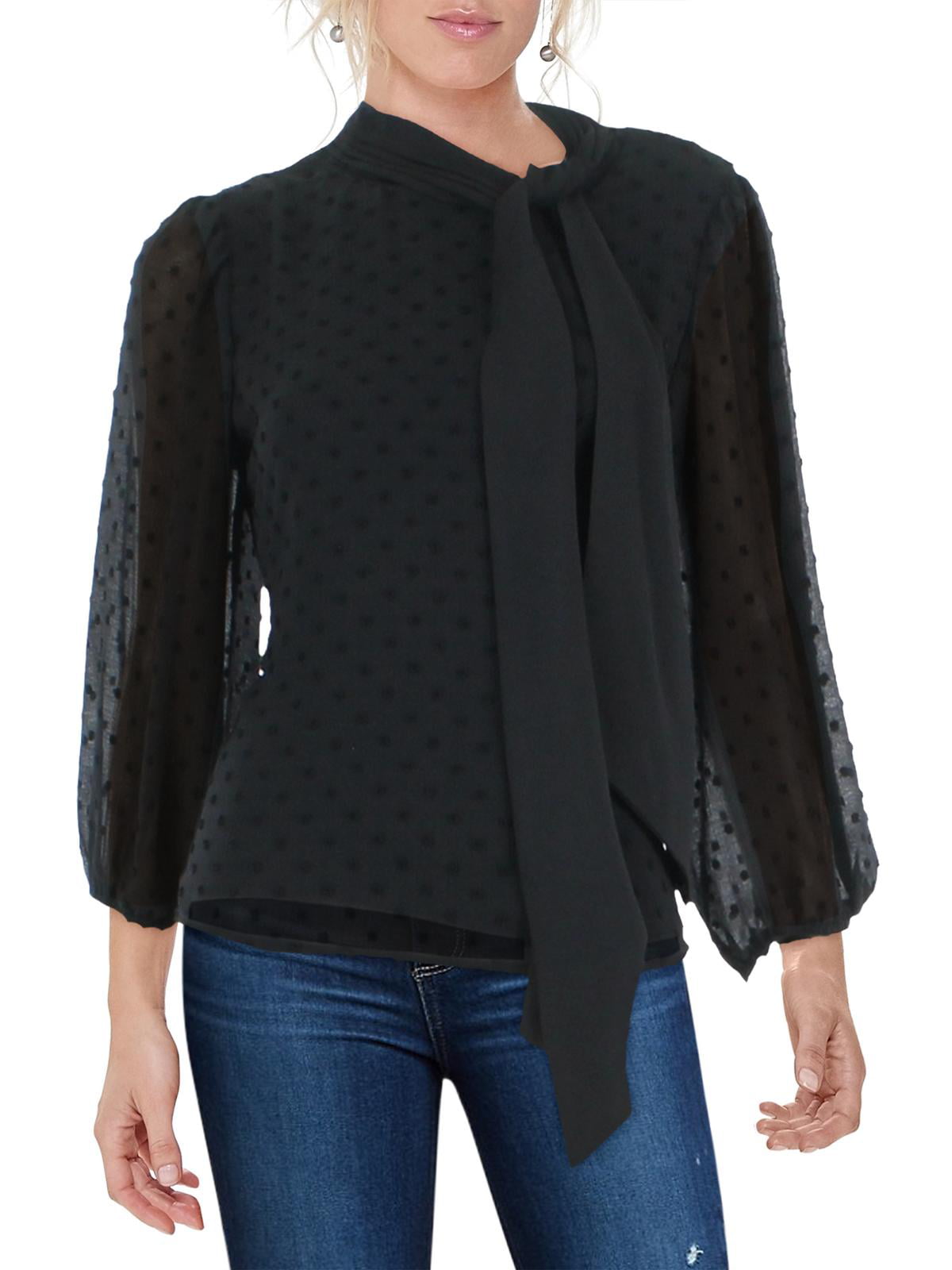 Blusa feminina Riley &amp; Rae com decote em V e manga bufante, preta, tamanho P