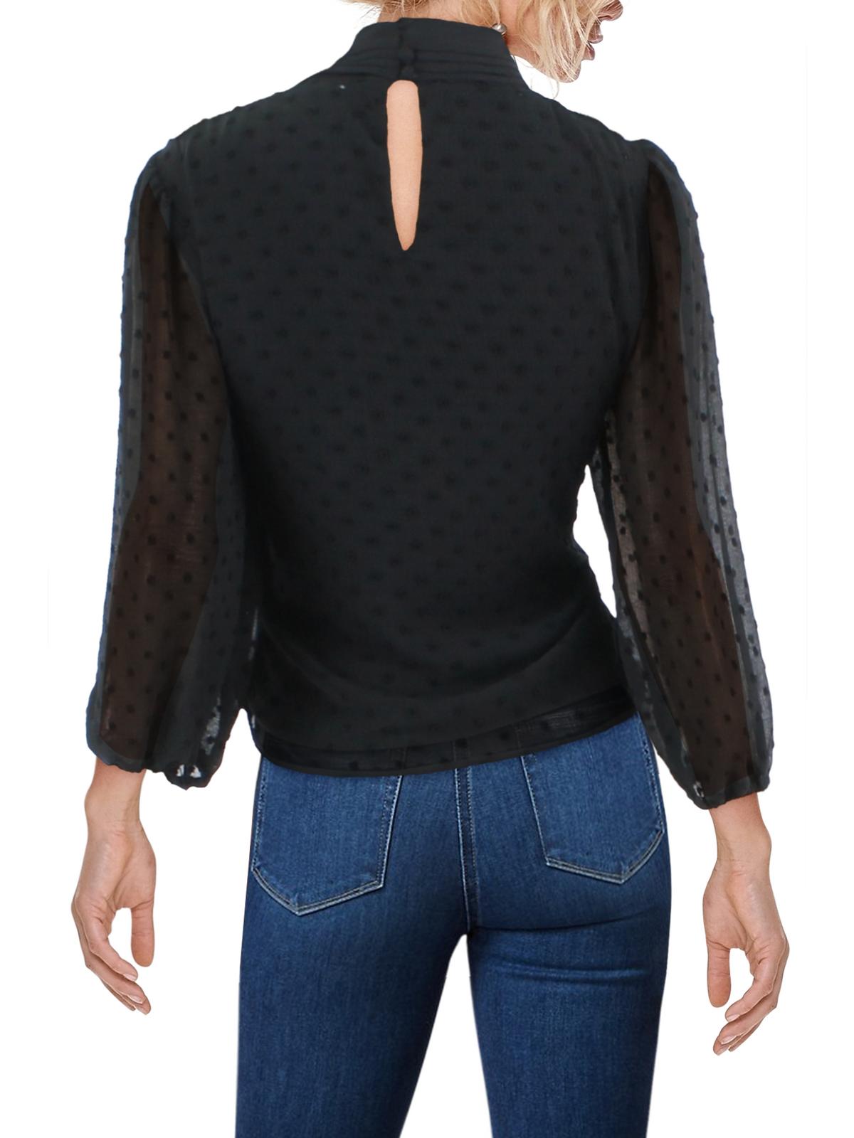 Blusa feminina Riley &amp; Rae com decote em V e manga bufante, preta, tamanho P