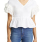 1.STATE Blusa feminina curta com mangas curtas e decote em V, branca, tamanho XX-S