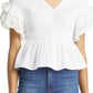1.STATE Blusa feminina curta com mangas curtas e decote em V, branca, tamanho XX-S
