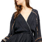 Vestido curto feminino Free People Delilah bordado manga comprida azul tamanho médio