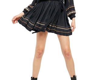 Vestido curto feminino Free People Delilah bordado manga comprida azul tamanho médio