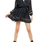 Vestido curto feminino Free People Delilah bordado manga comprida azul tamanho médio