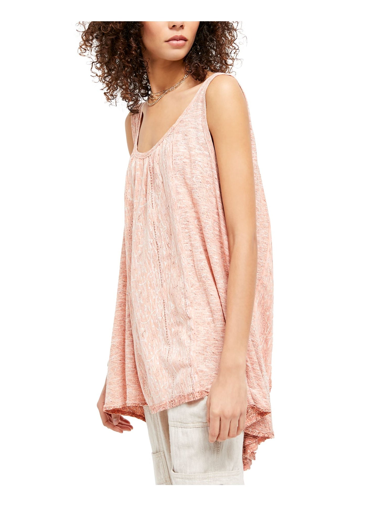 Blusa feminina estampada sem mangas, decote redondo, hi-lo, laranja, tamanho pequeno