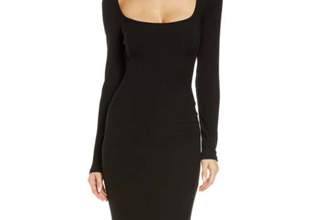 Vestido feminino Skims Onyx Soft Lounge manga comprida tamanho pequeno