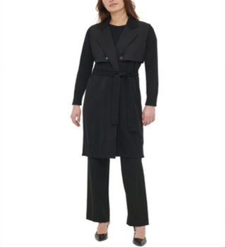 Calvin Klein Cardigan Trench Feminino Preto Tamanho Grande