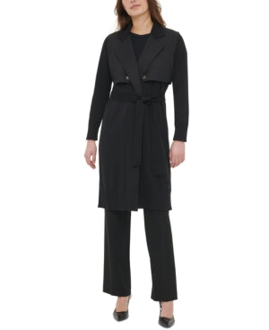 Calvin Klein Cardigan Trench Feminino Preto Tamanho Grande