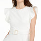 Vestido midi Calvin Klein feminino com babados e ombros de fora, cor creme, tamanho 6