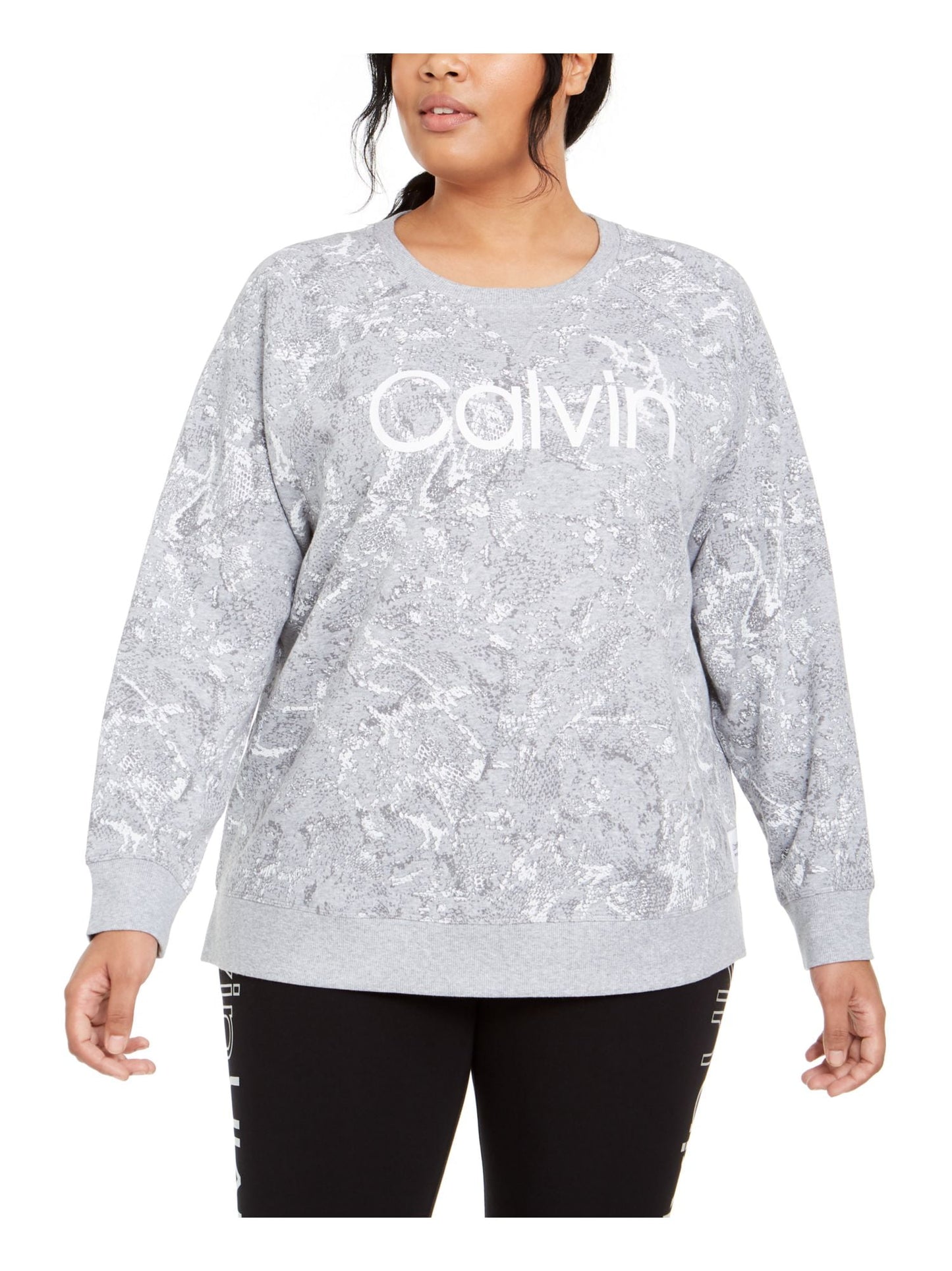 Calvin Klein Moletom Feminino Active Snake Print Logo Cinza Tamanho 1X