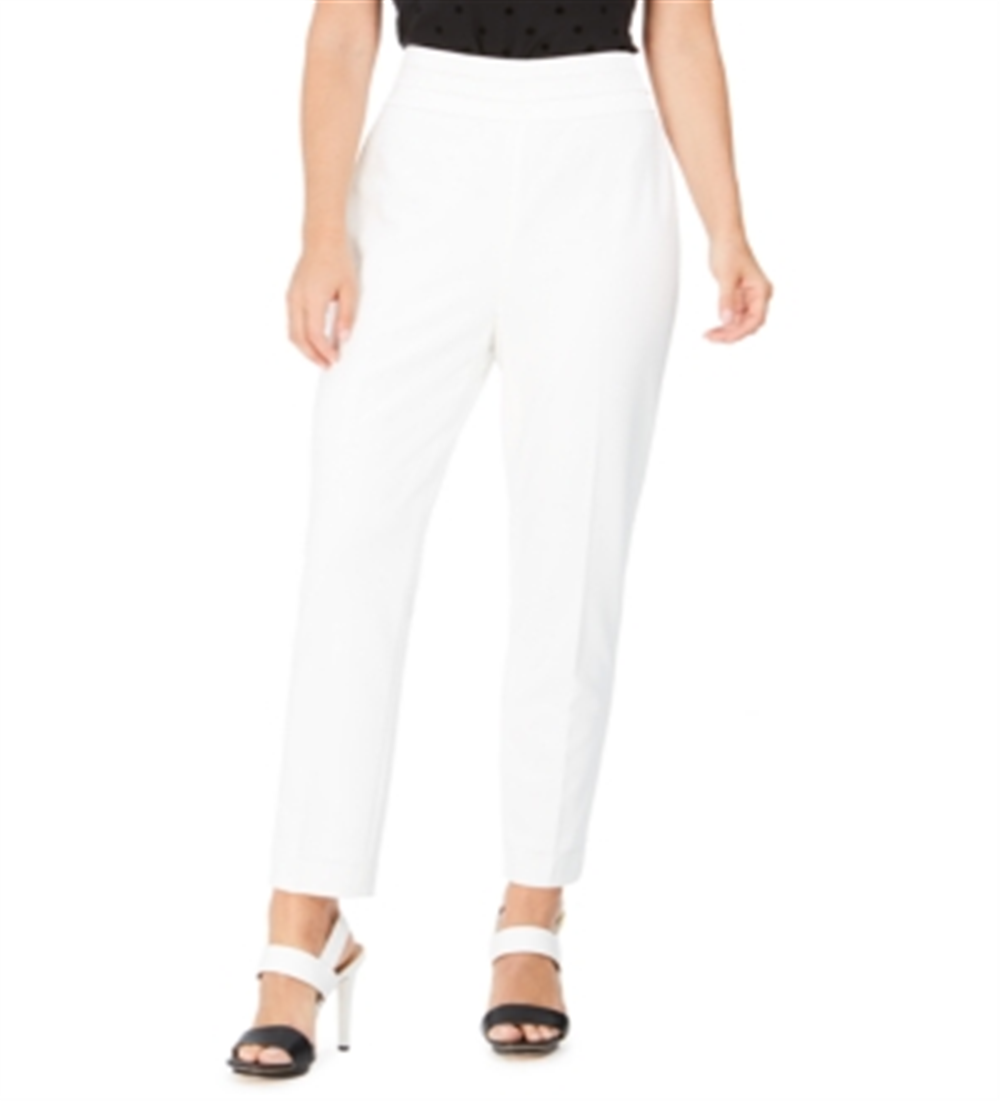 Calça social feminina Calvin Klein com cintura plissada e ajuste slim, branca, tamanho 4