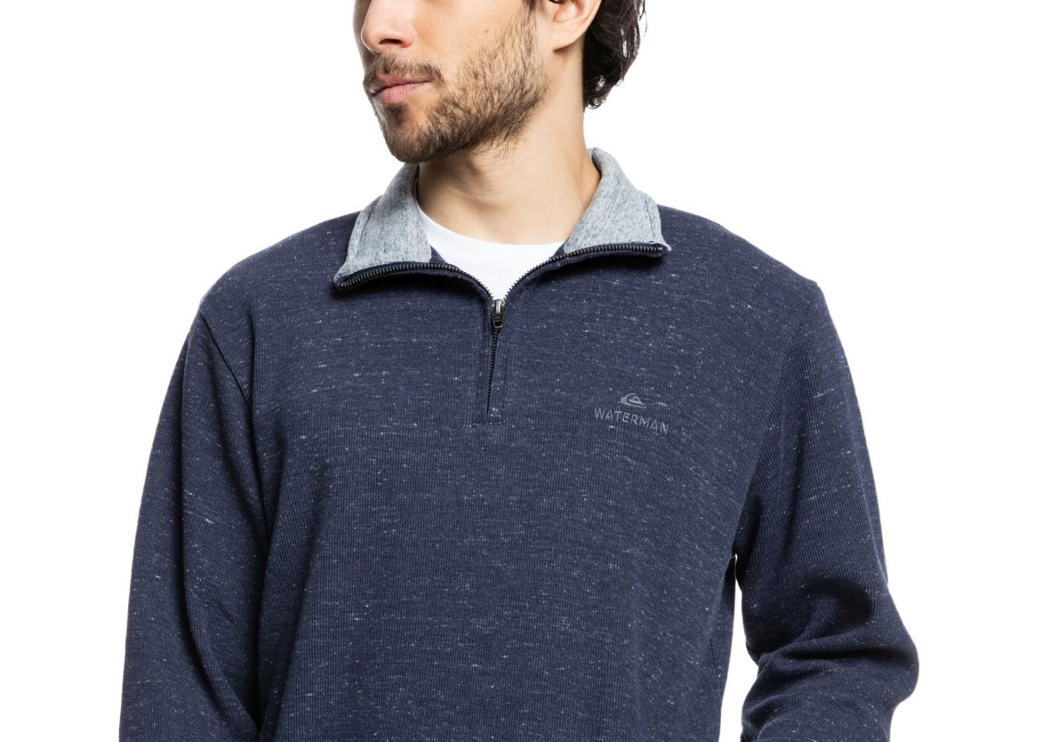 Moletom masculino Quiksilver com gola simulada e zíper 1/4, azul, tamanho pequeno