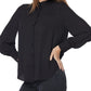 Blusa feminina NYDJ com babados e decote, preta, tamanho extrapequeno