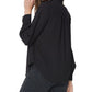 Blusa feminina NYDJ com babados e decote, preta, tamanho extrapequeno
