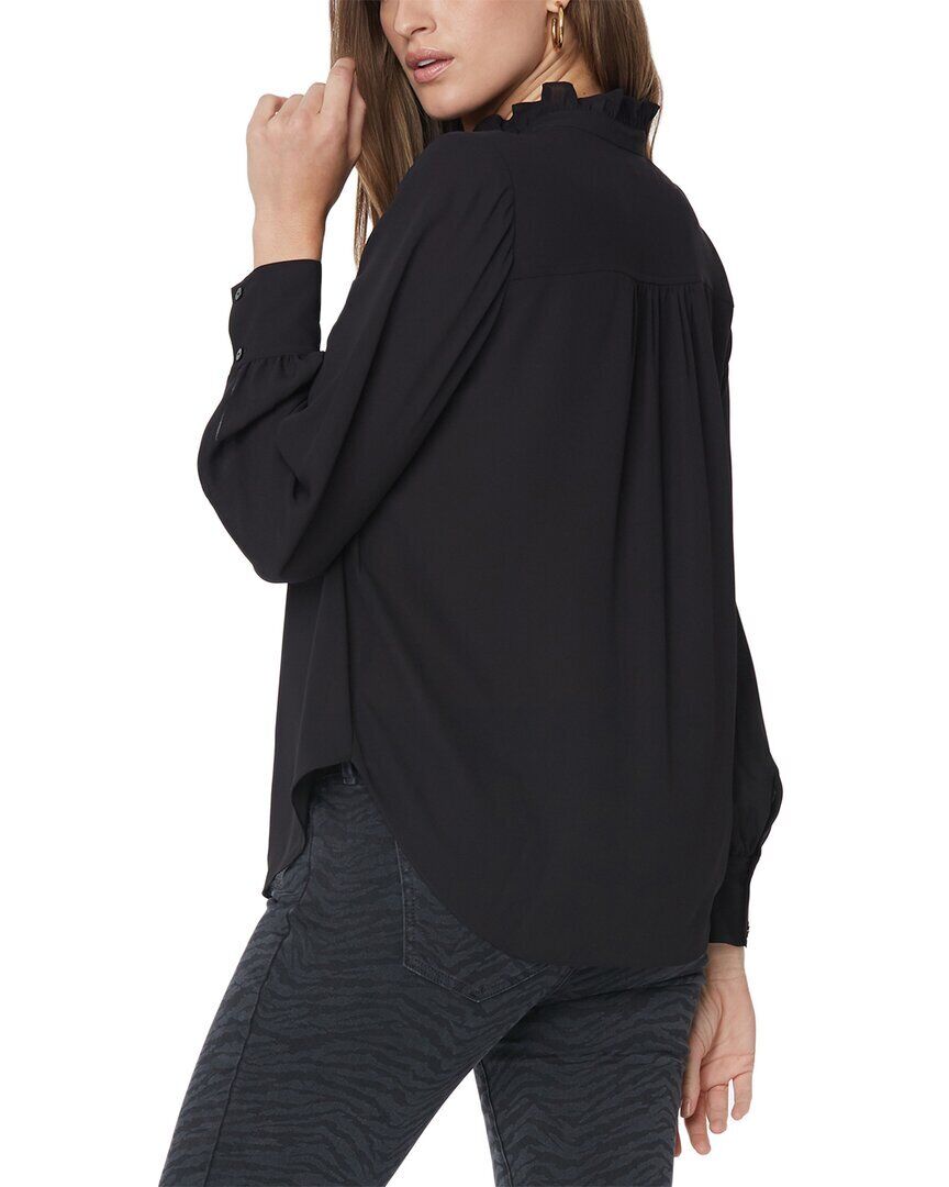 Blusa feminina NYDJ com babados e decote, preta, tamanho extrapequeno