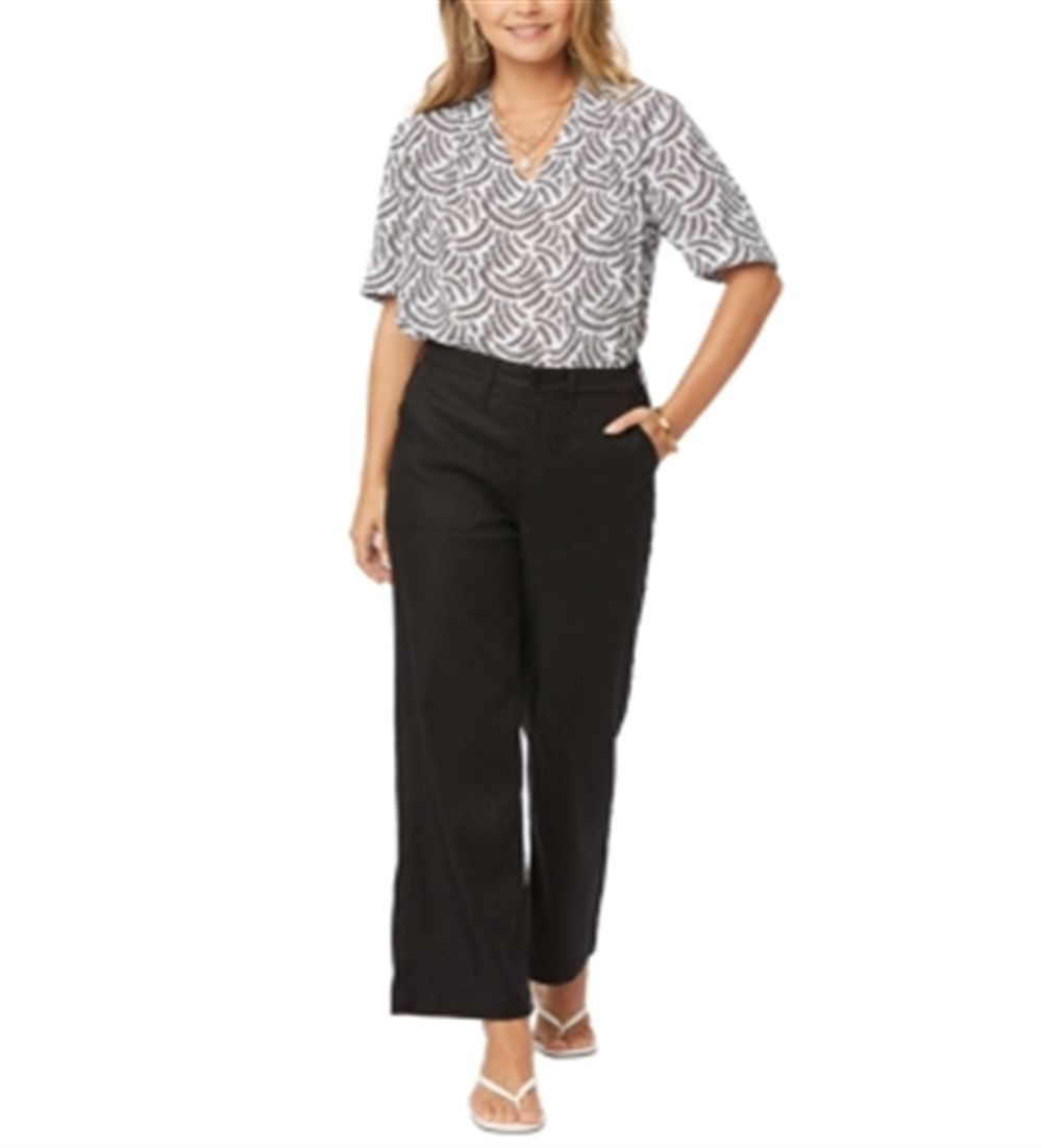 Calça feminina NYDJ The Trouser em mistura de linho, preta, tamanho 2