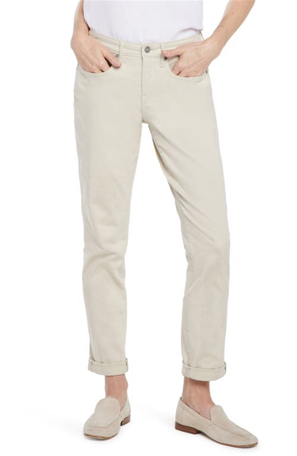 Calça Jeans Feminina NYDJ Margot Cuffed Ankle Leg Straight Girlfriend Marrom Tamanho 18