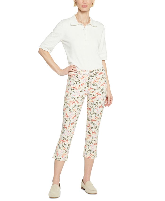 Calça jeans capri feminina Chloe com fenda lateral, branca, tamanho 2, da NYDJ