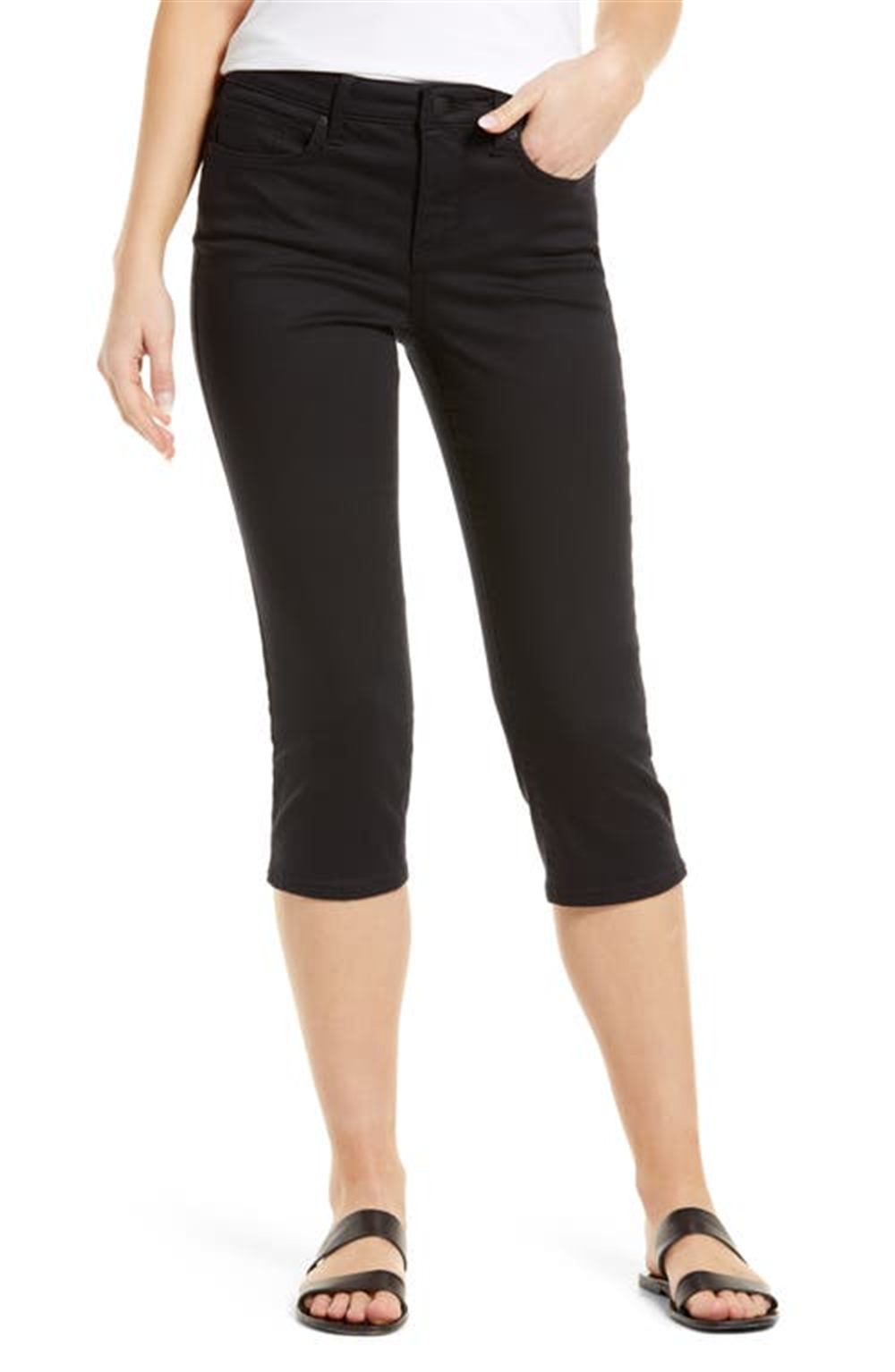 Calça jeans Nydj Aubrey Crop Slim Straight Leg Preta Tamanho 00