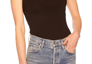 Susana Monaco Top de malha elástica quadrada e triangular, tamanho grande, preto