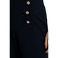 Calça feminina Ralph Lauren com detalhe de botão transparente e cintura elástica, perna larga, azul, tamanho grande