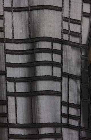 Blusa túnica preta transparente Ming Wang, textura geométrica, tamanho grande