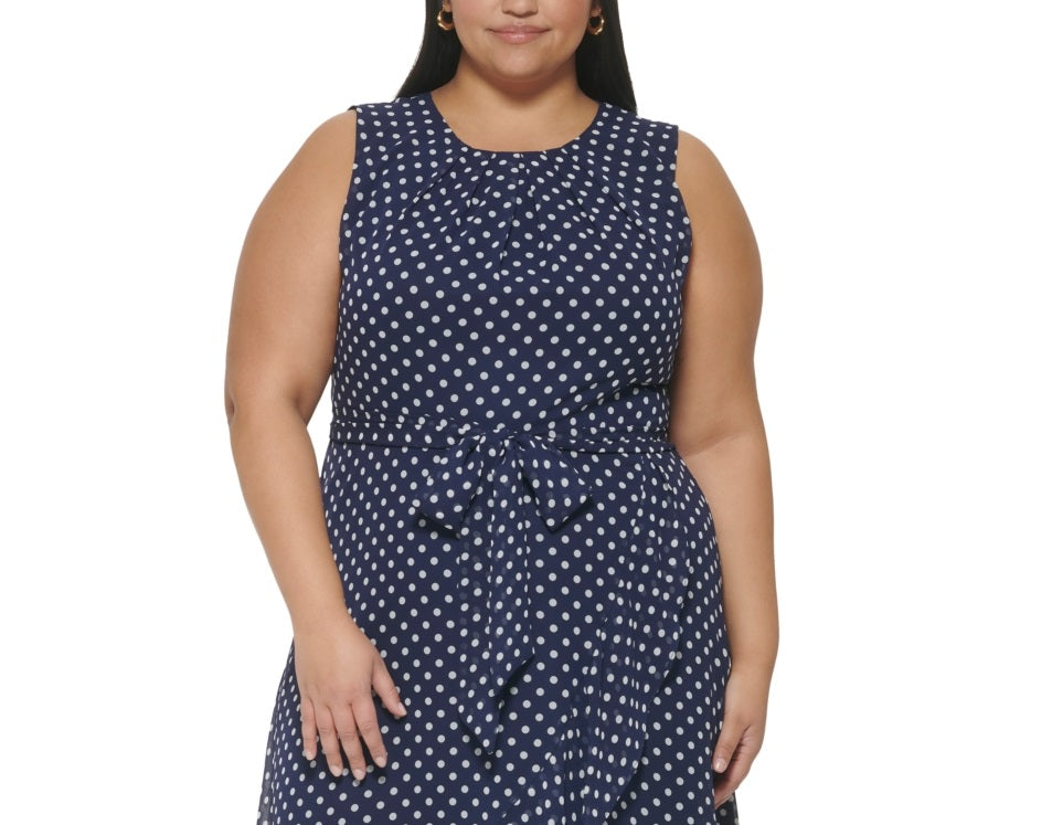 Vestido sem mangas com estampa de bolinhas Jessica Howard feminino, azul, tamanho 22W