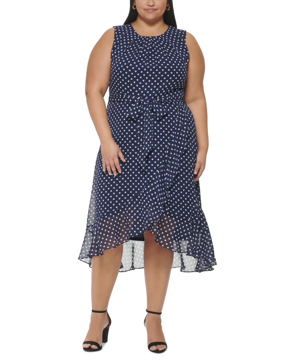 Vestido sem mangas com estampa de bolinhas Jessica Howard feminino, azul, tamanho 22W