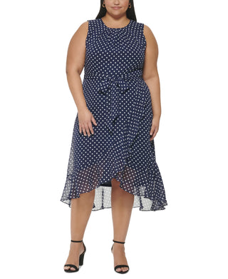 Vestido sem mangas com estampa de bolinhas Jessica Howard feminino, azul, tamanho 22W
