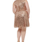 Vestido feminino Vince Camuto com lantejoulas, sem mangas, decote em V, marrom, tamanho 22W