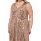 Vestido feminino Vince Camuto com lantejoulas, sem mangas, decote em V, marrom, tamanho 22W