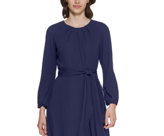 Vestido feminino Jessica Howard com babados, comprimento alto e baixo, azul, tamanho 8, pequeno