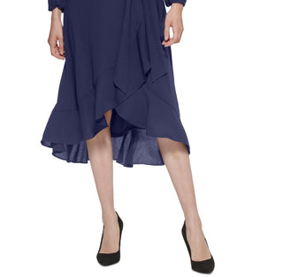 Vestido feminino Jessica Howard com babados, comprimento alto e baixo, azul, tamanho 8, pequeno