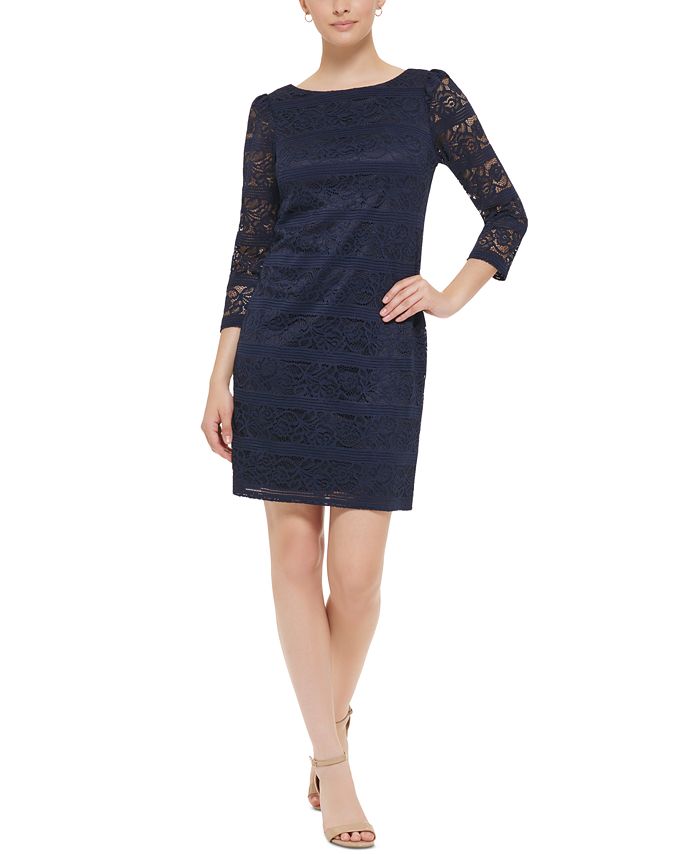 Vestido feminino Jessica Howard com bainha elástica e renda azul, tamanho 12 pequeno