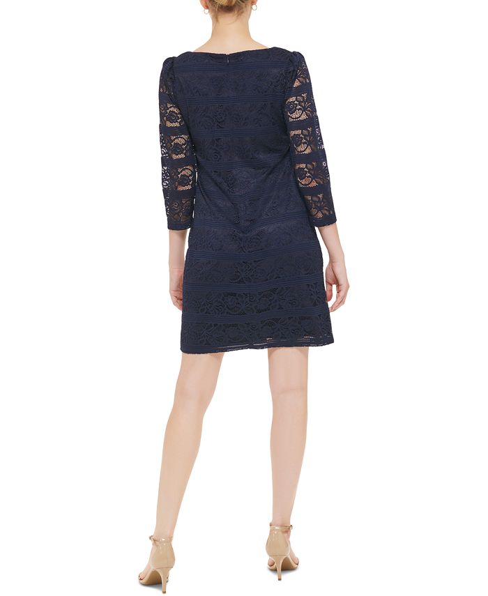Vestido feminino Jessica Howard com bainha elástica e renda azul, tamanho 12 pequeno