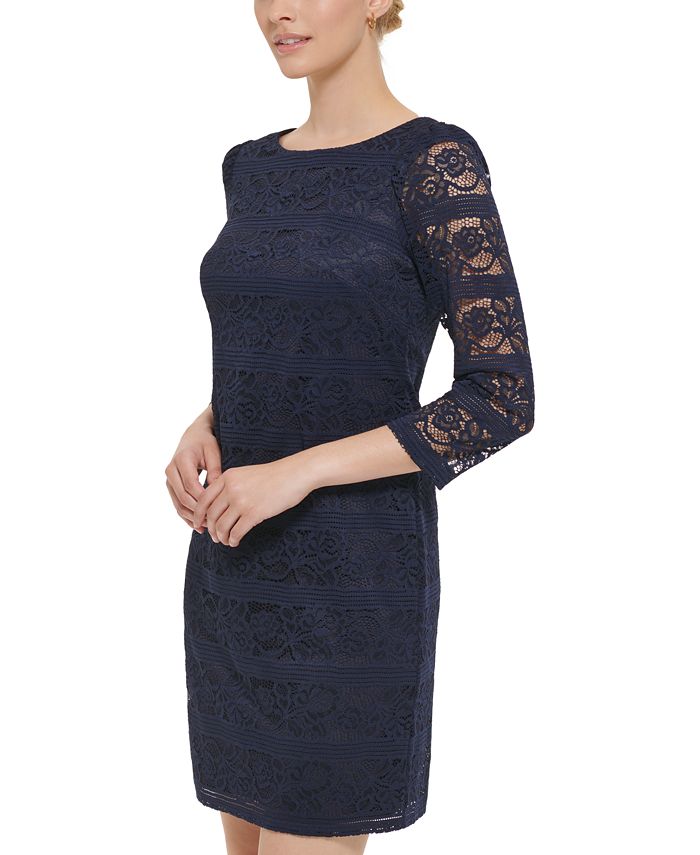 Vestido feminino Jessica Howard com bainha elástica e renda azul, tamanho 12 pequeno