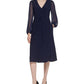 Vestido midi franzido com mangas de chiffon Jessica Howard feminino, azul, tamanho 8, pequeno