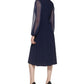 Vestido midi franzido com mangas de chiffon Jessica Howard feminino, azul, tamanho 8, pequeno